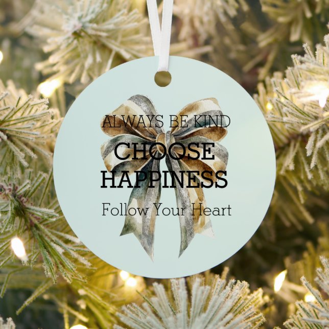 Inspirational Christmas Rustic Green Gold Bow  Metal Tree Decoration (Insitu)
