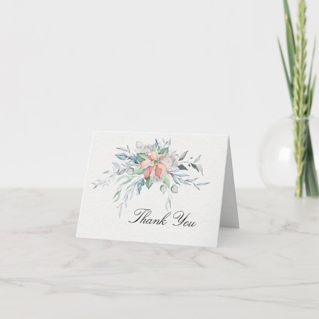 Inspirational Christmas Watercolor Poinsettia Thank You Card (Front)
