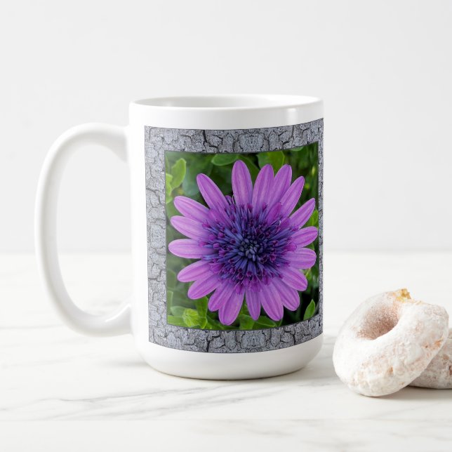Inspirational Coffee Mug with Purple African Daisy (With Donut)