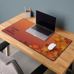 Inspirational Custom Text Fall Leaves Desk Mat