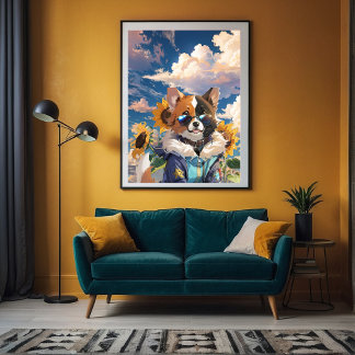 Inspirational Cute Dog Floral Sunflower-Good Vibes Poster