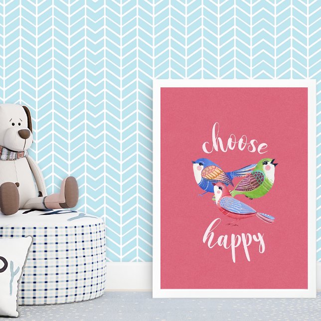 Inspirational Cute Watercolor Happiness Birds Art  Poster (Creator Uploaded)