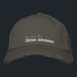 Inspirational Divine Adventure Quote Blue Silver  Embroidered Hat<br><div class="desc">Cool inspirational Divine Adventure personalised baseball cap,  in vintage grey and silver and blue embroidery. Cute birthday gift idea.</div>