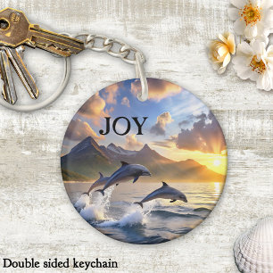 Inspirational Dolphins Sunset Mountains Joy Key Ring