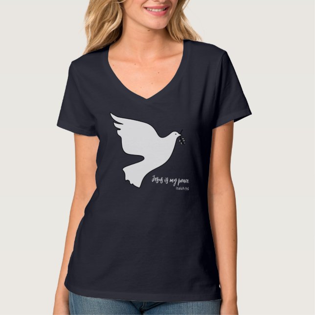 Inspirational Dove w Olive Branch Jesus is Peace T-Shirt (Front)