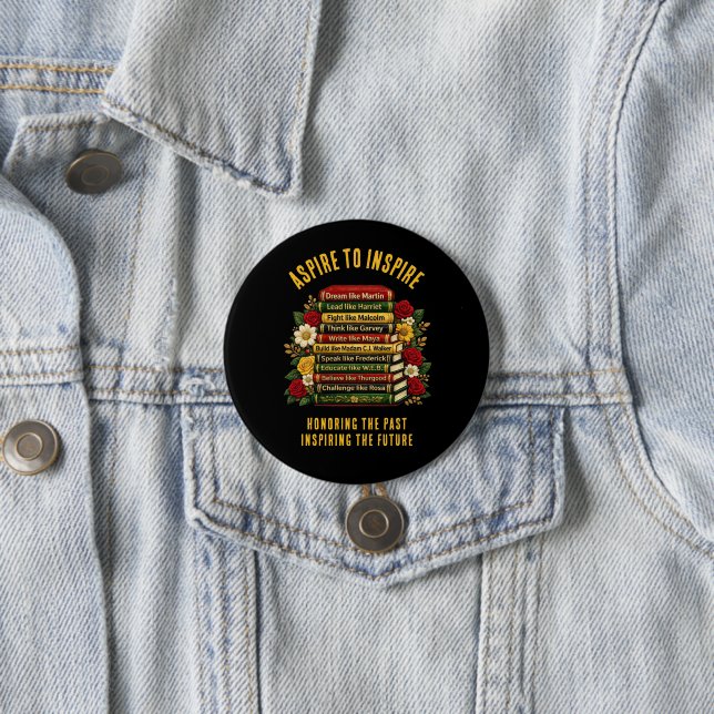 Inspirational Dream Like Martin Black Heroes Books 7.5 Cm Round Badge (In Situ)