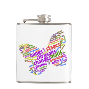 Inspirational Elegant Butterfly Tag Cloud Hip Flask
