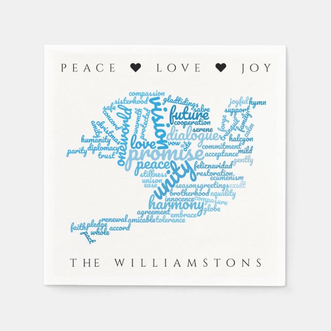Inspirational Elegant Dove of Peace Tag Cloud Napkin (Front)