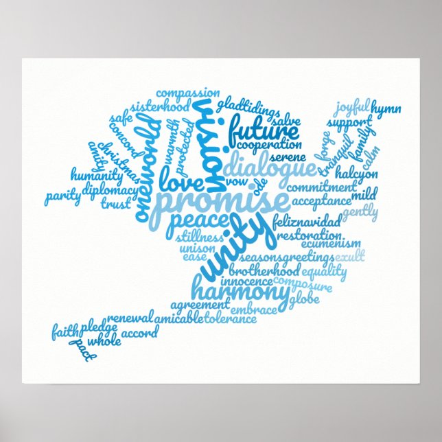 Inspirational Elegant Dove of Peace Tag Cloud Poster (Front)