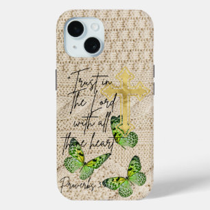 Inspirational Faith Knitwear Green Butterfly Cross iPhone 15 Case
