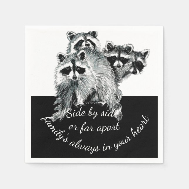 Inspirational Family Quote Cute Watercolor Racoon Napkin (Front)