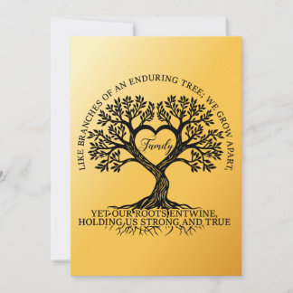 Inspirational family quotes on a tree with roots invitation