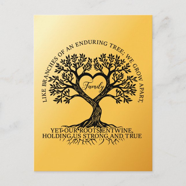 Inspirational family quotes on a tree with roots postcard (Front)