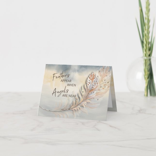 Inspirational Feather & Angel Quote Watercolor Note Card (Front)