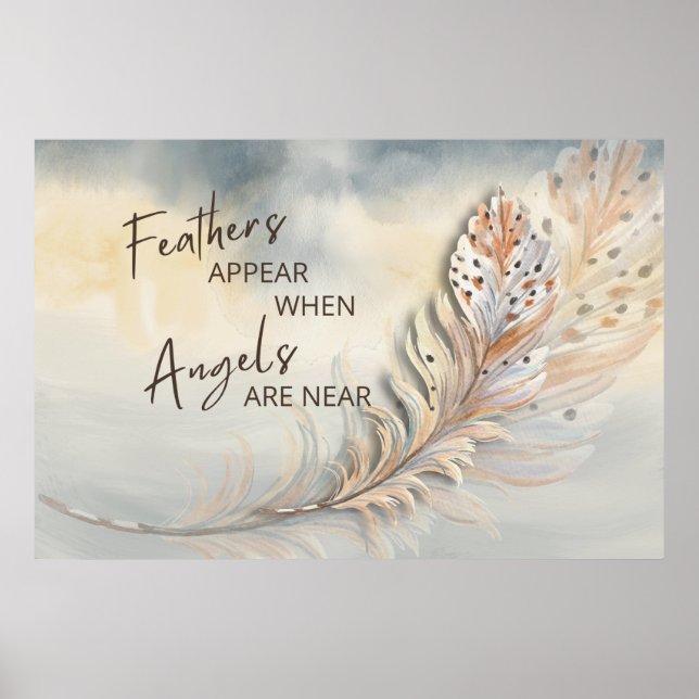 Inspirational Feather & Angel Quote Watercolor Poster (Front)