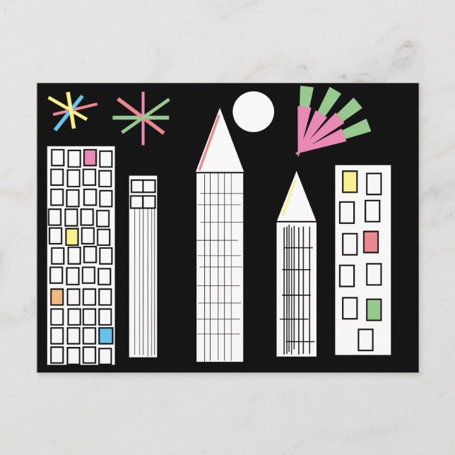 Inspirational Fireworks Light City Skyline Postcard (Front)