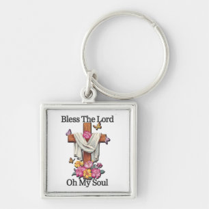 Inspirational  Floral Cross /Scripture Key Ring