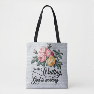 Inspirational Floral Cross /Scripture Tote Bag