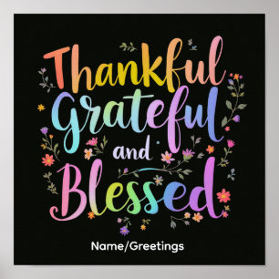 Inspirational Floral Gratitude Wreath Handcrafted Poster