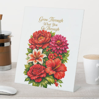 Inspirational Floral Pedestal Sign – “Grow Through