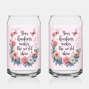 Inspirational Floral Quote with Butterflies Can Glass