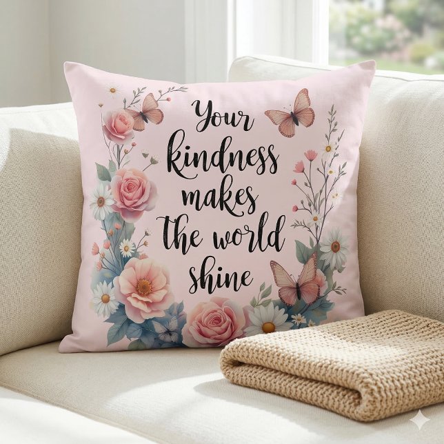 Inspirational Floral Quote with Butterflies Cushion (Inspirational Floral Quote with Butterflies Throw Pillow Mockup A)