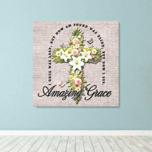 Inspirational Flower Cross Scripture/Sublimation Canvas Print