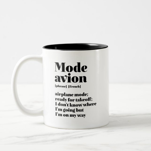 Inspirational French Travel Mode Avion Aeroplane Two-Tone Coffee Mug (Left)