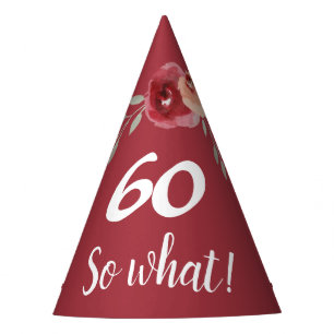 Inspirational Funny Burgundy Floral 60th Birthday Party Hat