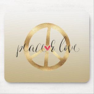 Inspirational Gold Peace Sign Heart Mouse Pad