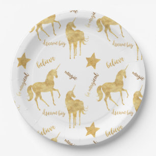Inspirational Gold Unicorns Stars    Paper Plate