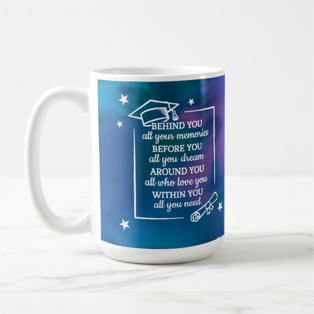 Inspirational Graduation to Her on Blue Watercolor Coffee Mug (Left)