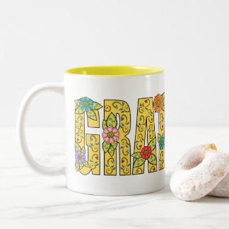 Inspirational Gratitude Colourful Floral Typograph Two-Tone Coffee Mug