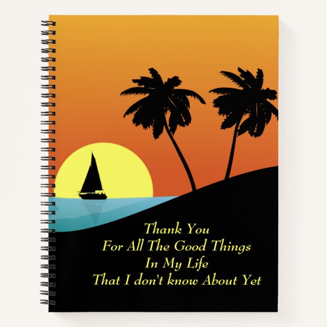 Inspirational Gratitude Quote Tropical Island Notebook (Front)