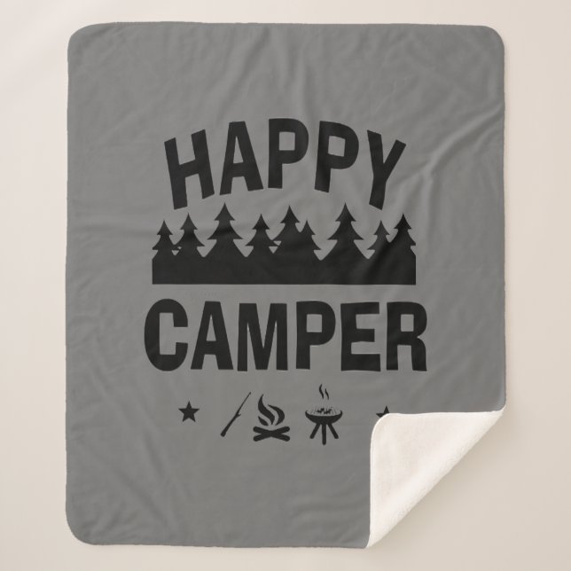 Inspirational Happy Camper Camping Quote Fun Sherpa Blanket (Front)