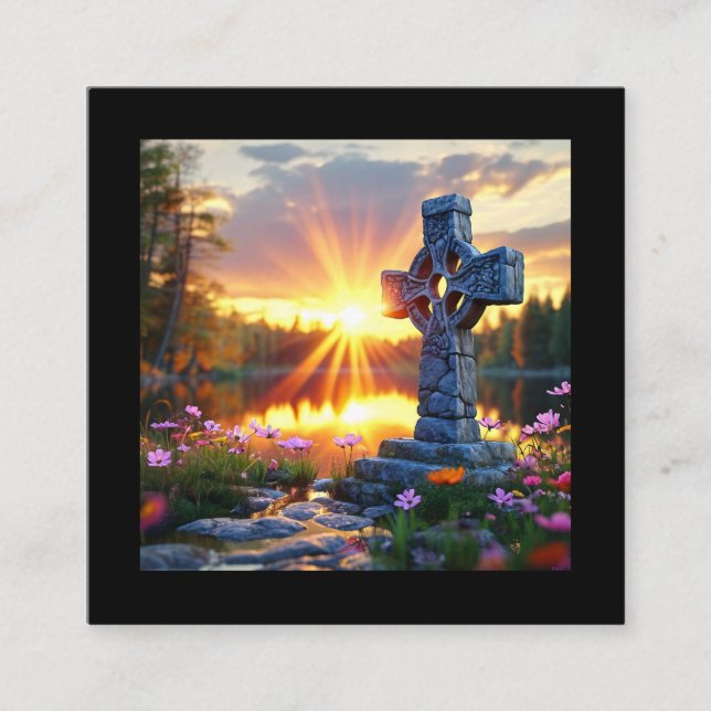 Inspirational Holy Cross Statue at Scenic Lake Square Business Card (Front)
