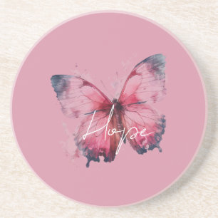 Inspirational Hope Pink Butterfly Coaster
