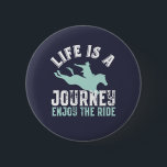 Inspirational Horseriding Quote Enjoy The Ride 6 Cm Round Badge<br><div class="desc">Life is a journey. Enjoy the ride. Inspirational and motivational horse riding quote design for those who love to ride horse or play polo sport. Cool vintage and distressed equestrian merchandise for horse lover, horse rider or barn worker. Perfect to celebrate National I Love Horse Day. Great Christmas gift and...</div>