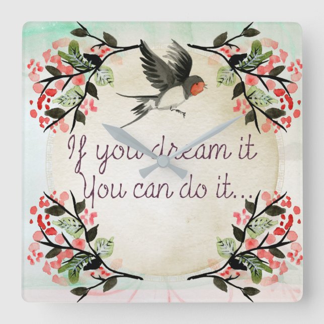 Inspirational If You Dream It Watercolor Square Wall Clock (Front)