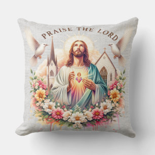 Inspirational Jesus Floral Scripture Cushion