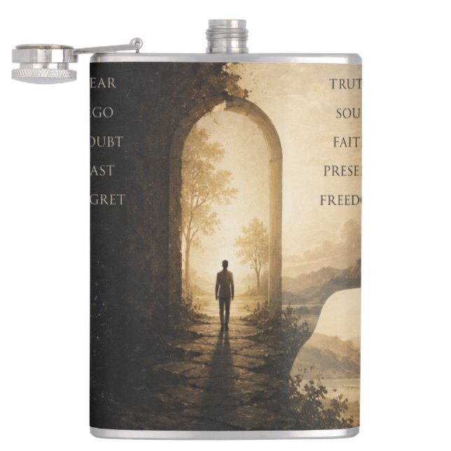 Inspirational Journey Hip Flask | Faith Over Fear  (Opened)