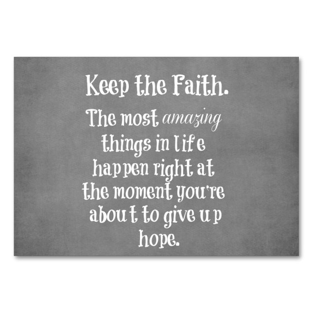 Inspirational Keep the Faith Quote Table Number (Front)