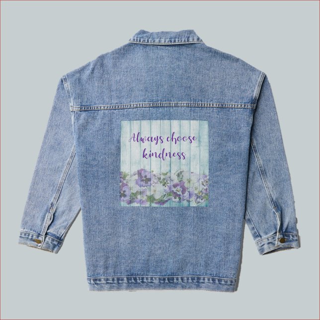 Inspirational Kindness Blue Floral Denim Jacket (Creator Uploaded)