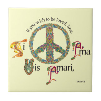Inspirational Latin Tile with Peace Sign