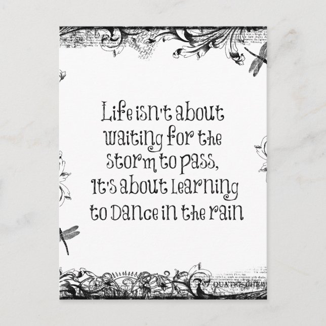 Inspirational Learning to dance in the Rain Quote Postcard (Front)