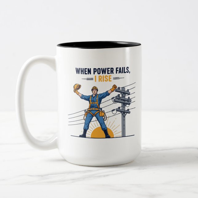 Inspirational Lineman Sunrise Graphic Two-Tone Coffee Mug (Left)