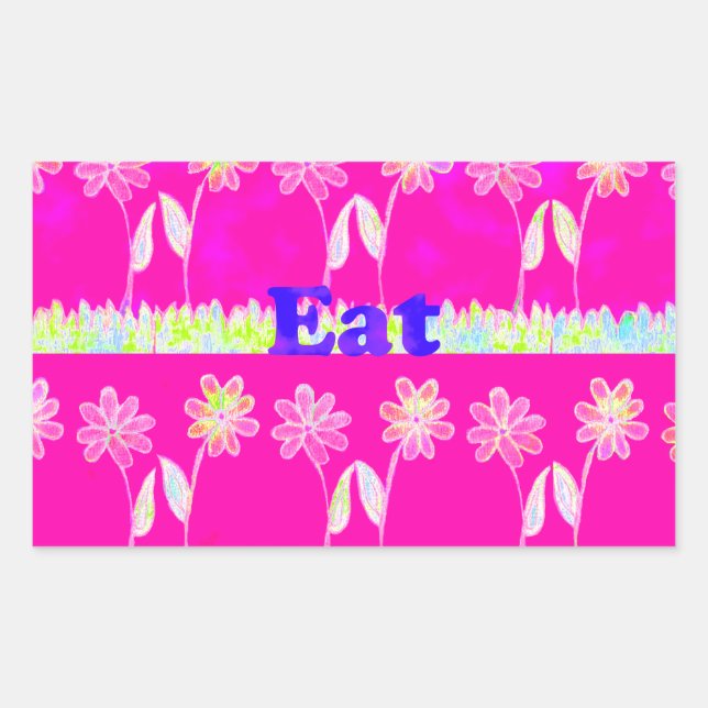 Inspirational Love Eat Play Flower Design Rectangular Sticker (Front)