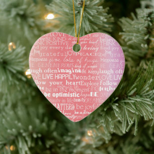 Inspirational Love Joy Peace Peach Pink  Ceramic Tree Decoration