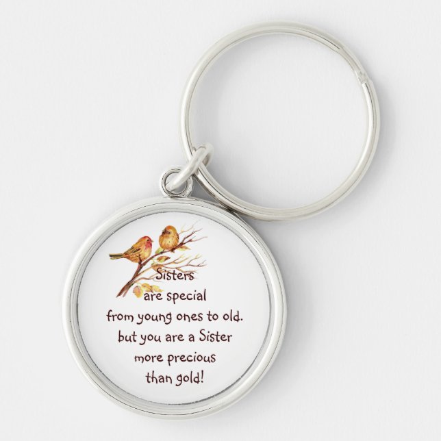 Inspirational Love Sister Saying with Cute Birds Key Ring (Front)