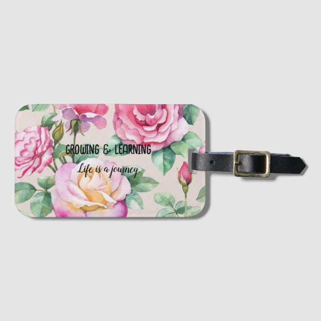 Inspirational luggage tag.  Growing & Learning. Tag (Front Horizontal)